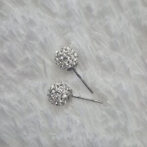 Sterling Silver Crystal Round Stud Earrings